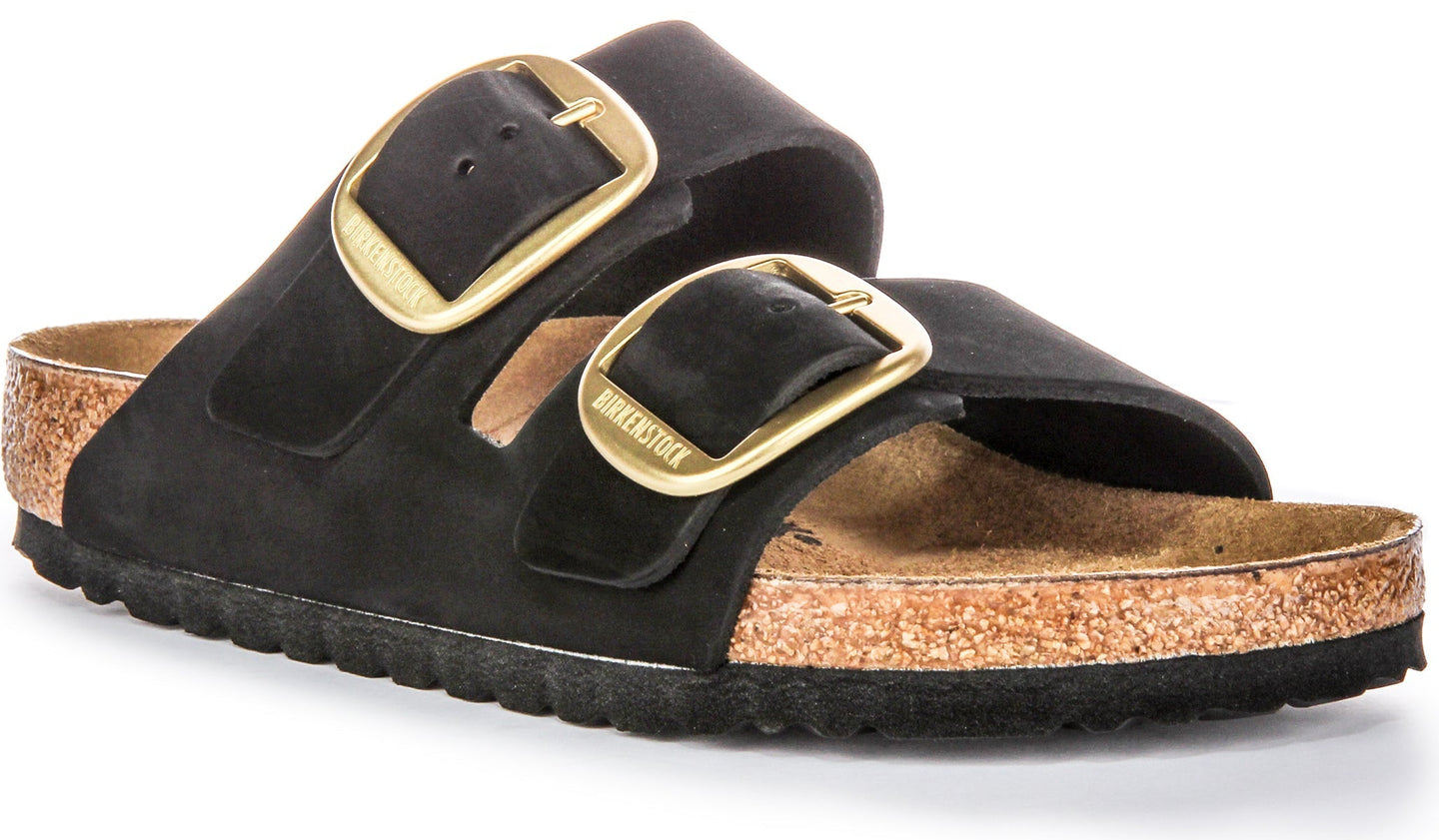 Sandalias Birkenstock Arizona | Cuero de gamuza negro - Hebilla grande para mujer