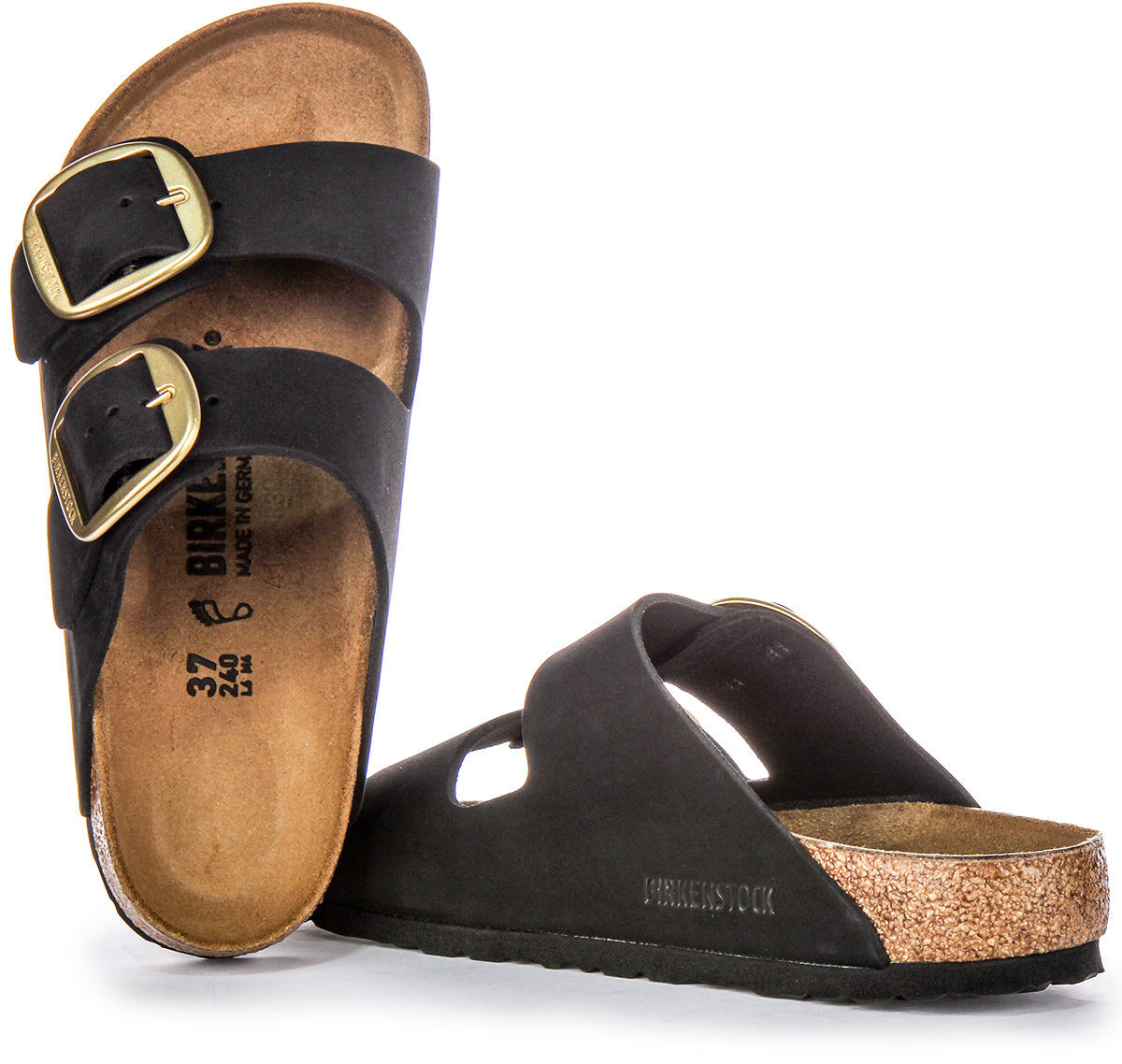 Sandalias Birkenstock Arizona | Cuero de gamuza negro - Hebilla grande para mujer