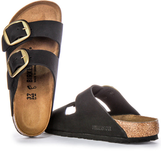 Sandalias Birkenstock Arizona | Cuero de gamuza negro - Hebilla grande para mujer