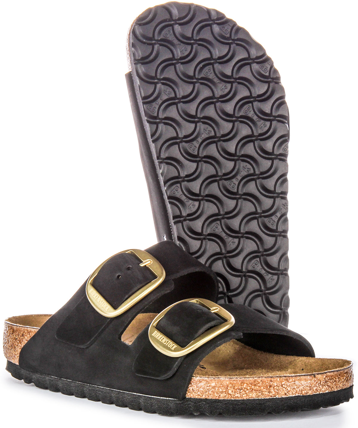 Sandalias Birkenstock Arizona | Cuero de gamuza negro - Hebilla grande para mujer