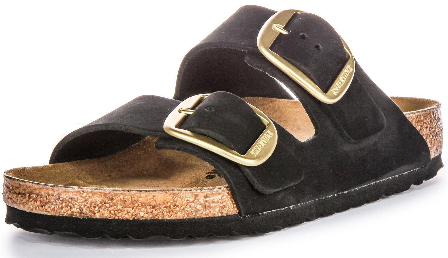 Sandalias Birkenstock Arizona | Cuero de gamuza negro - Hebilla grande para mujer