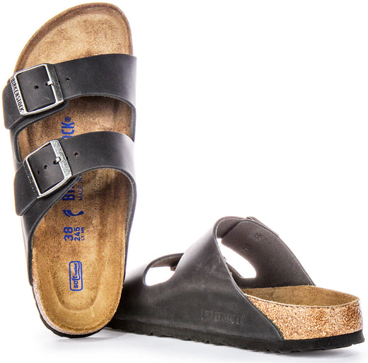 Sandalias Birkenstock Arizona | Cuero genuino negro para mujeres
