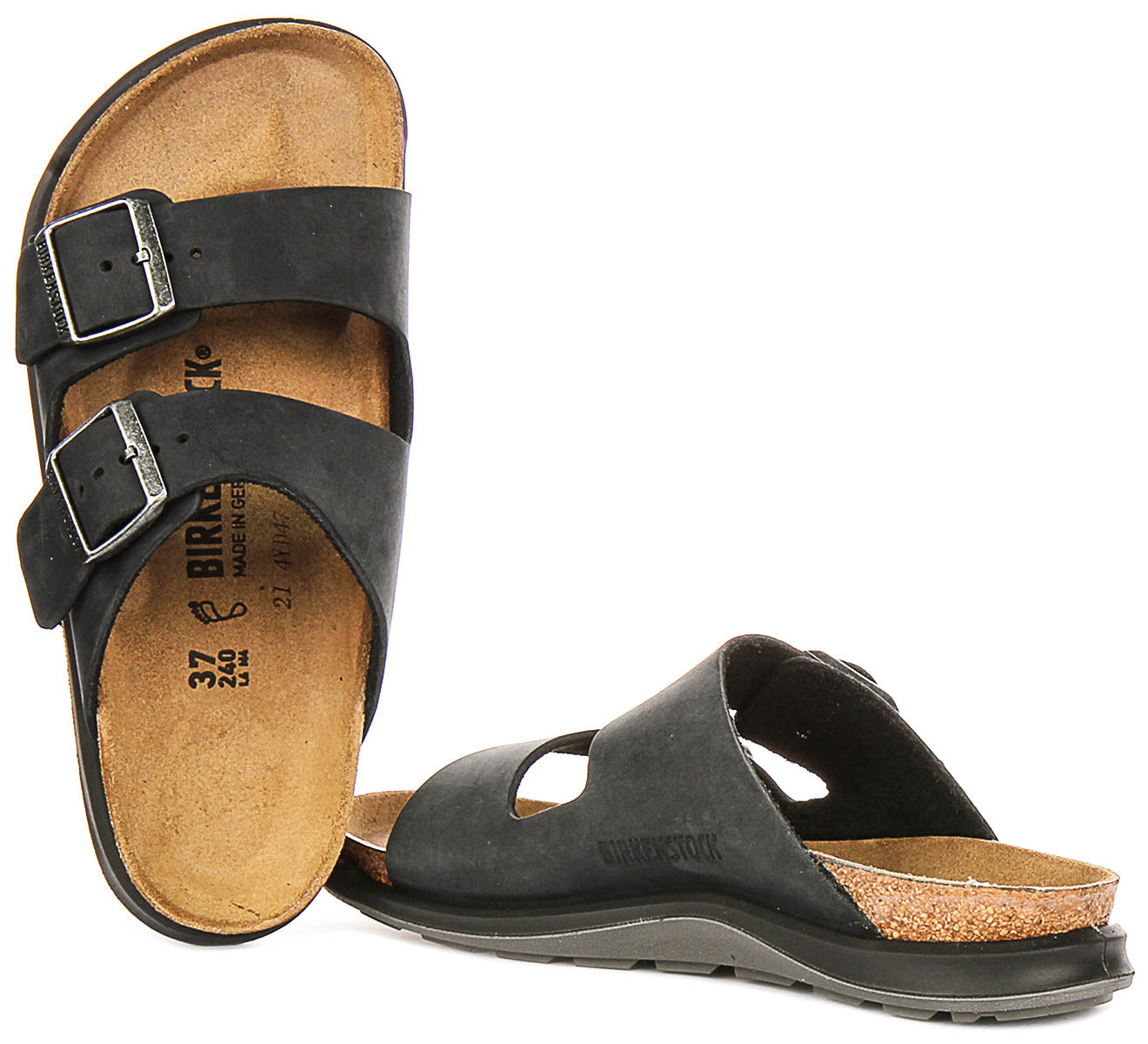 Sandalias Birkenstock Arizona | Cuero de gamuza negro - suela Crosstown para mujeres - ajuste regular