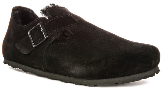 Zuecos Birkenstock London | Ante forrado de borrego negro para mujeres - Ajuste regular
