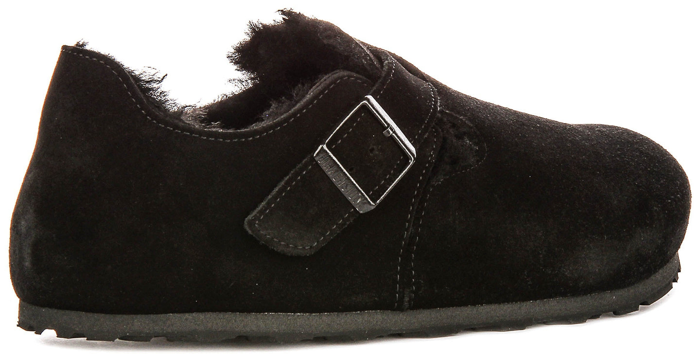 Zuecos Birkenstock London | Ante forrado de borrego negro para mujeres - Ajuste regular