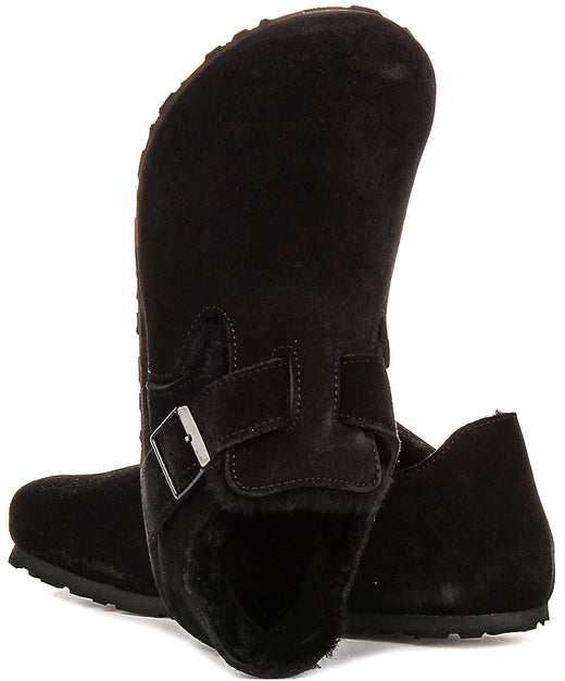 Zuecos Birkenstock London | Ante forrado de borrego negro para mujeres - Ajuste regular