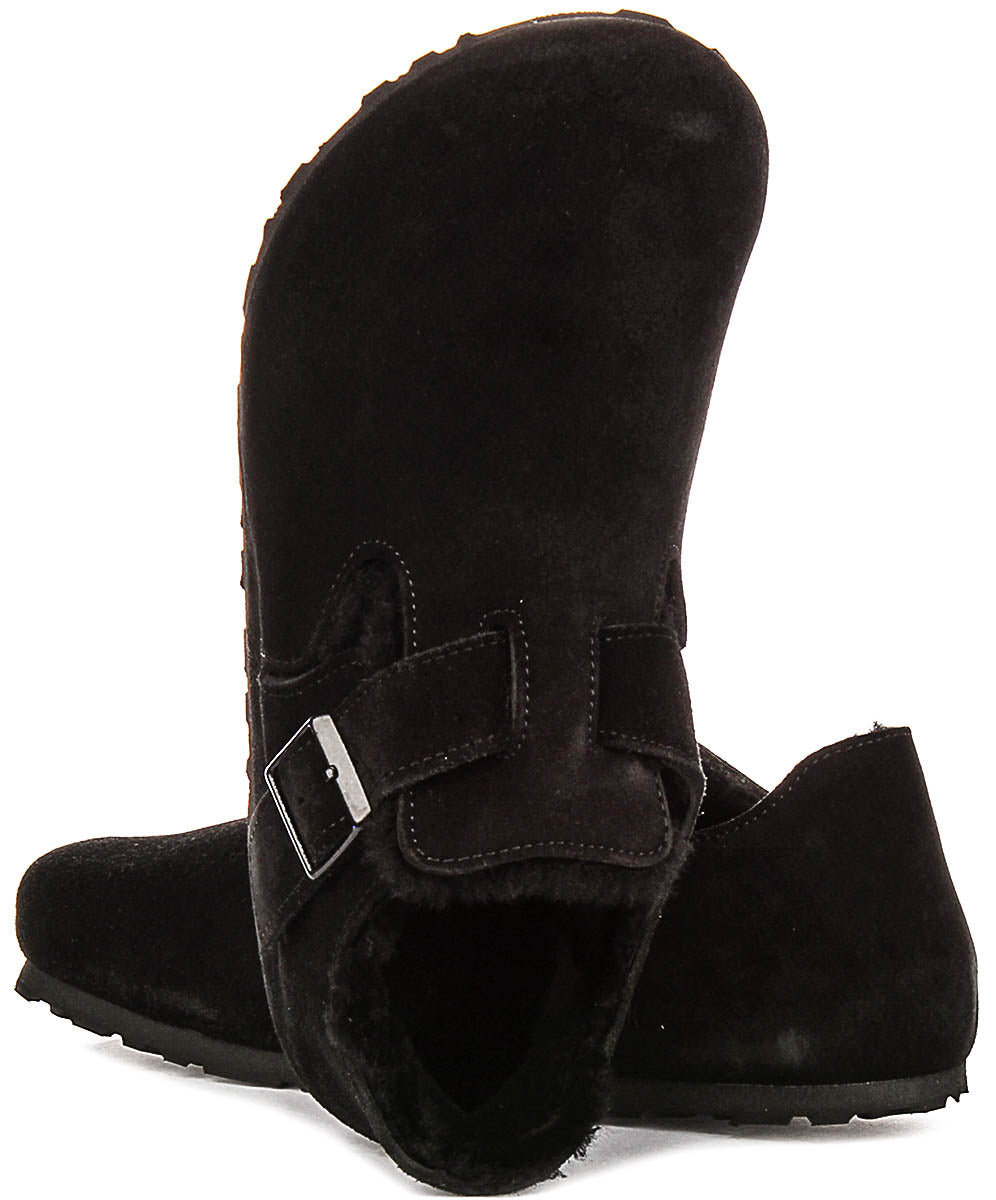 Zuecos Birkenstock London | Ante forrado de borrego negro para mujeres - Ajuste regular
