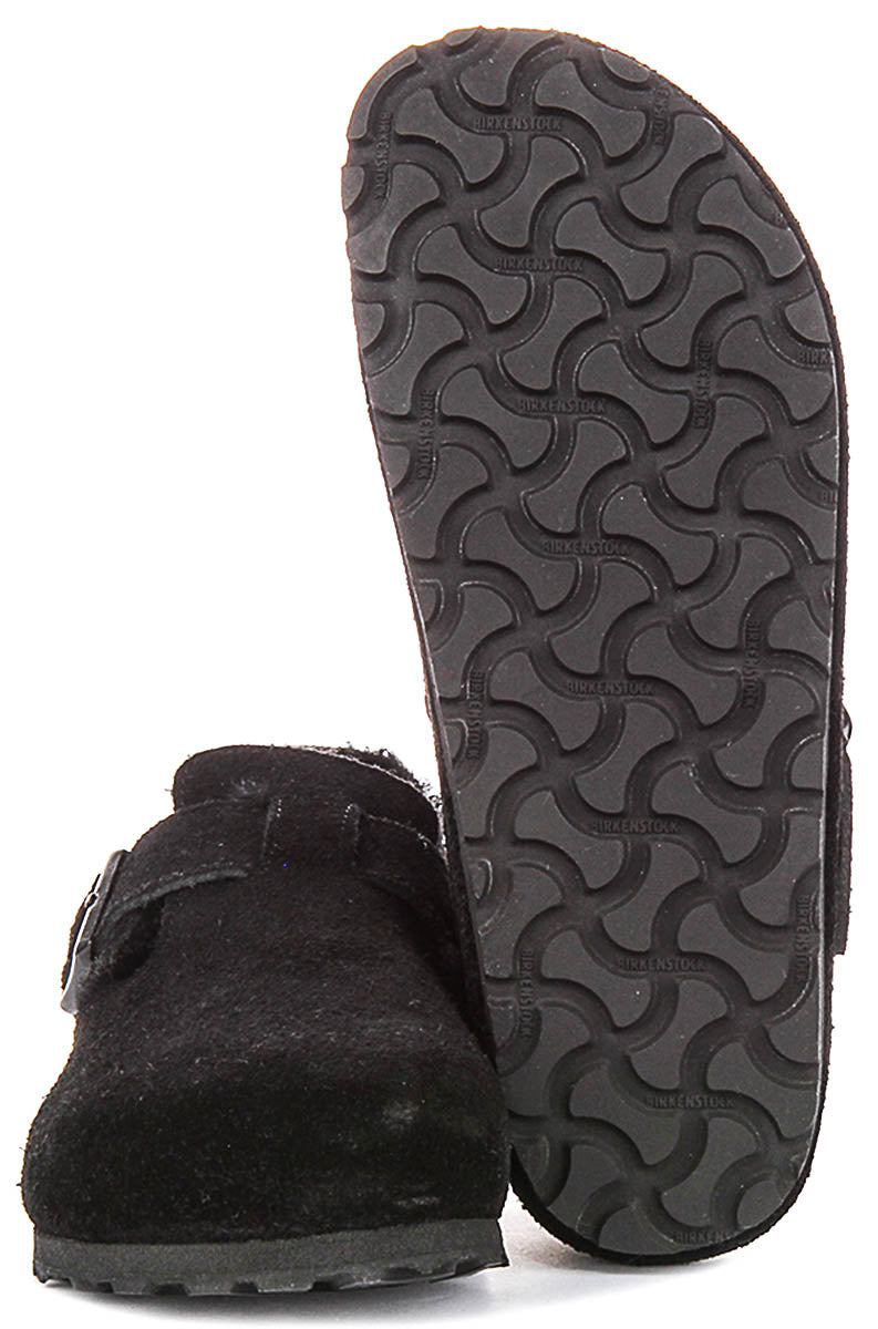 Birkenstock London Klompen | Zwart suède met schapenvachtvoering voor Mannen en Vrouwen - Smalle Pasvorm