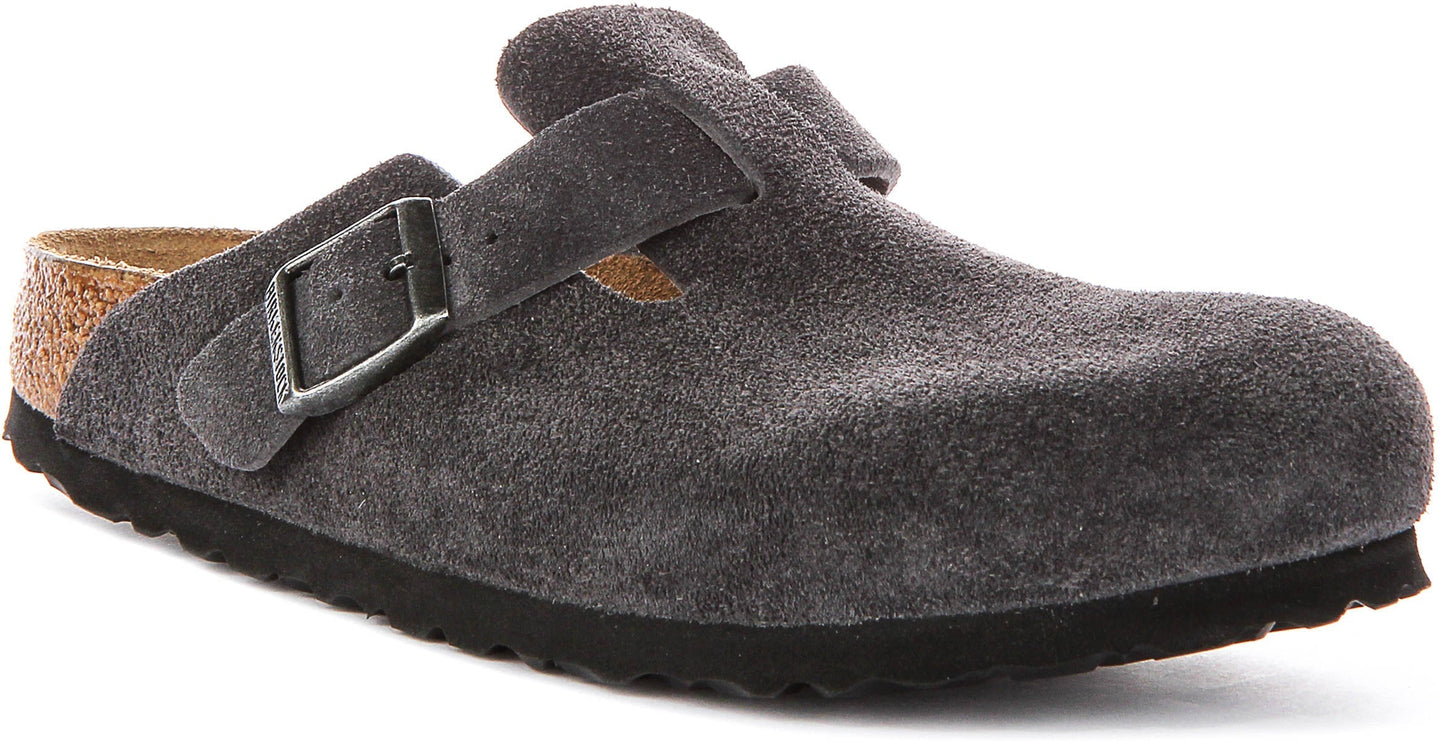 Zuecos Birkenstock Boston | Cuero de ante carbón para hombres y mujeres - Ajuste estrecho