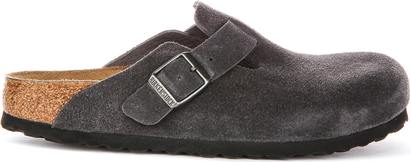 Zuecos Birkenstock Boston | Cuero de ante carbón para hombres y mujeres - Ajuste estrecho