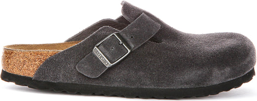 Zuecos Birkenstock Boston | Cuero de ante carbón para hombres y mujeres - Ajuste estrecho