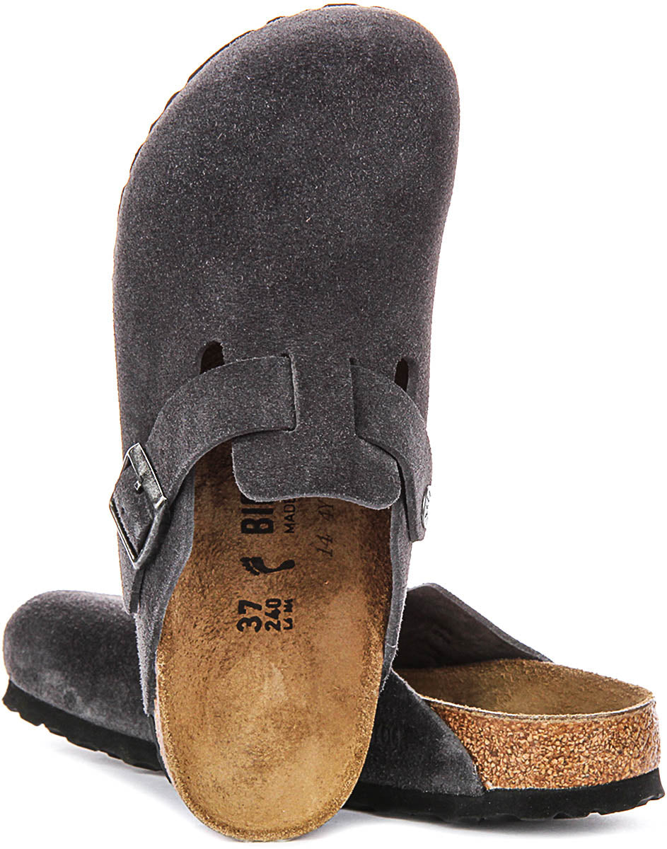 Zuecos Birkenstock Boston | Cuero de ante carbón para hombres y mujeres - Ajuste estrecho