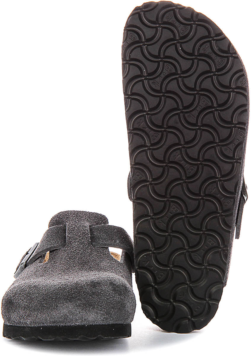 Zuecos Birkenstock Boston | Cuero de ante carbón para hombres y mujeres - Ajuste estrecho