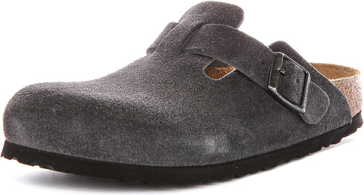 Zuecos Birkenstock Boston | Cuero de ante carbón para hombres y mujeres - Ajuste estrecho