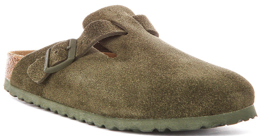 Zuecos Birkenstock Boston | Birko-Flor verde oscuro para hombres y mujeres - Ajuste estrecho
