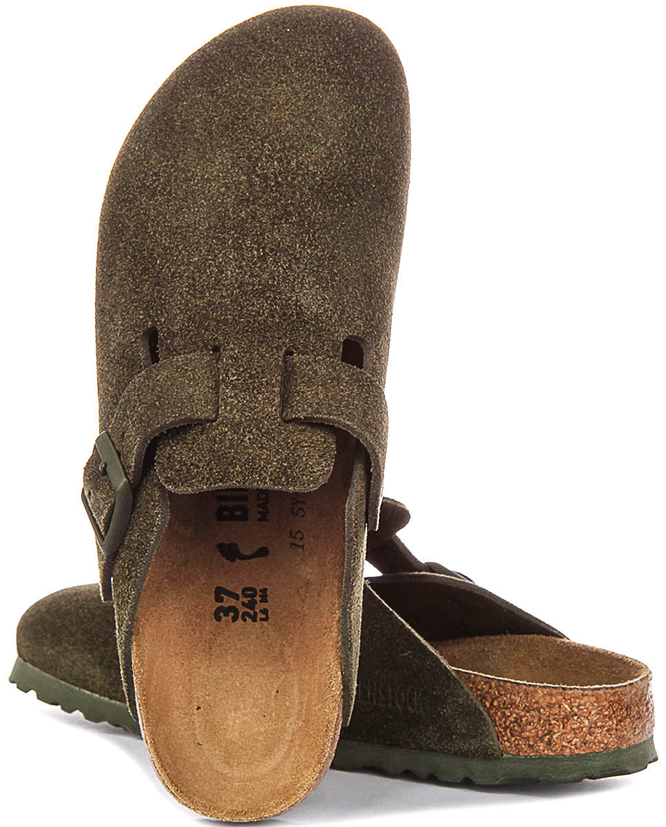 Zuecos Birkenstock Boston | Birko-Flor verde oscuro para hombres y mujeres - Ajuste estrecho