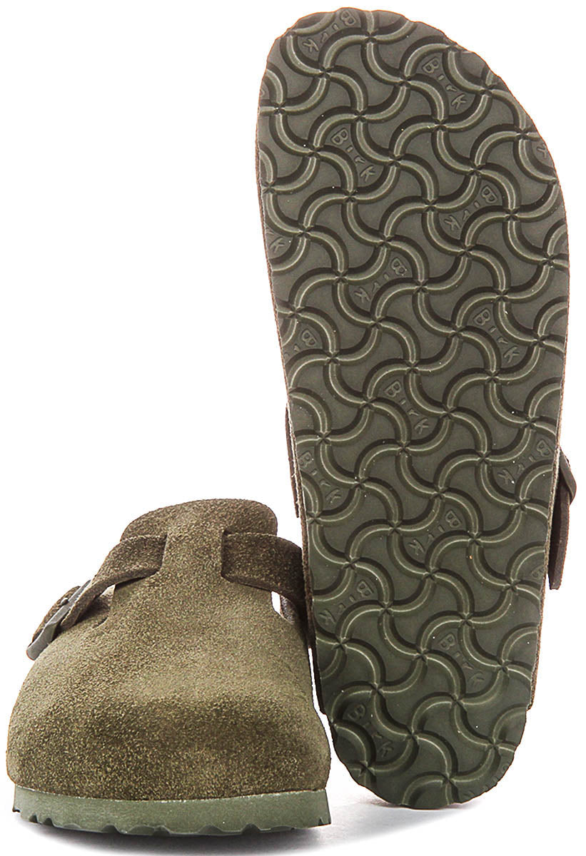 Zuecos Birkenstock Boston | Birko-Flor verde oscuro para hombres y mujeres - Ajuste estrecho
