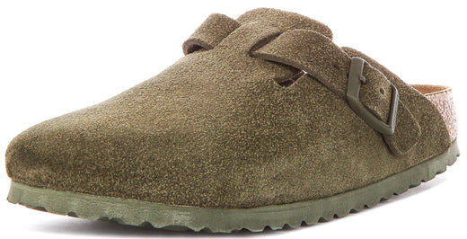 Zuecos Birkenstock Boston | Birko-Flor verde oscuro para hombres y mujeres - Ajuste estrecho