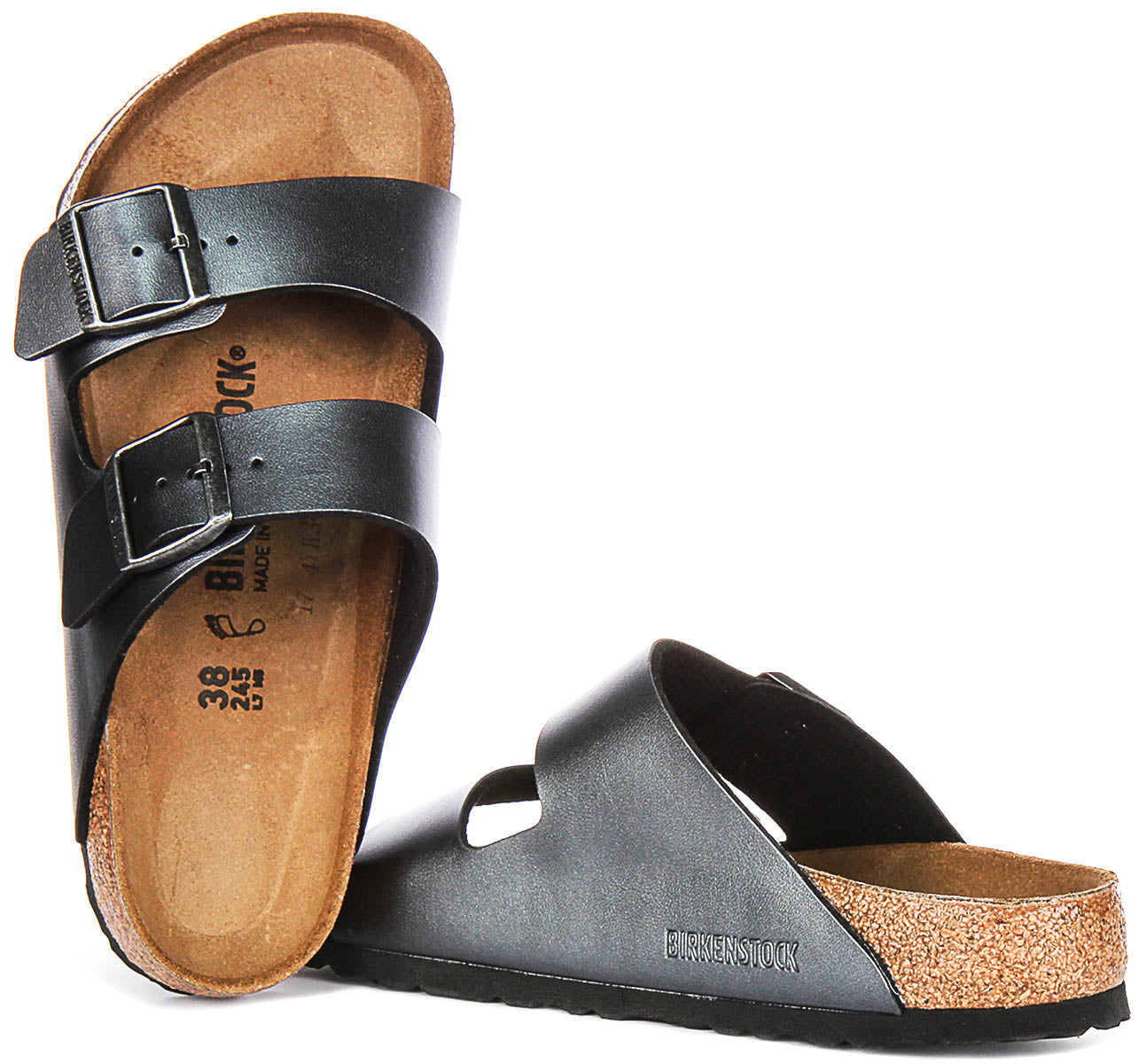 Birkenstock Arizona Sandalen | Metallic Zwart Birko-Flor - Metallic Afwerking voor Dames - Normale Pasvorm