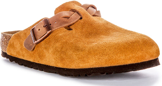 Zuecos Birkenstock Boston | Cuero de ante visón - Correa trenzada para mujeres
