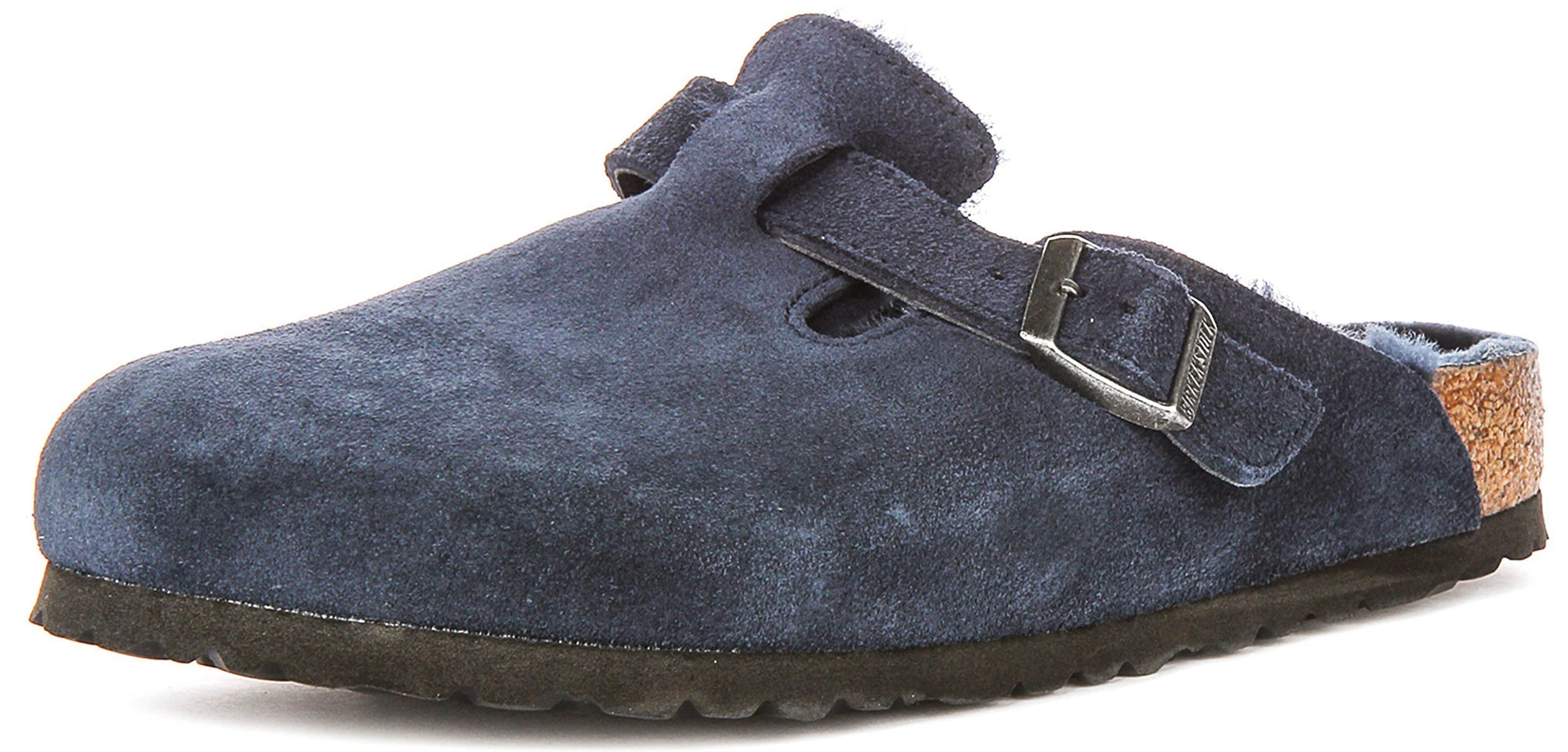Zuecos Birkenstock Boston | Ante forrado de borrego azul marino para mujeres - Ajuste regular
