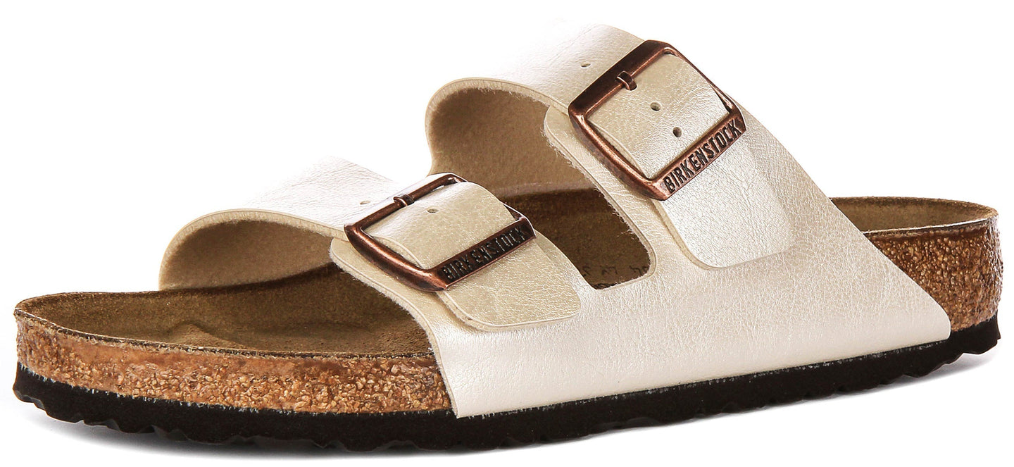 Sandalias Birkenstock Arizona | Birko-Flor blanco perla para mujeres - ajuste regular