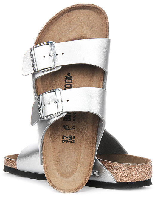 Sandalias Birkenstock Arizona | Birko-Flor plateado para mujeres - Ajuste regular