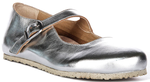 Zapatos Birkenstock Tracy | Material superior plateado característico de Birkenstock para hombres y mujeres