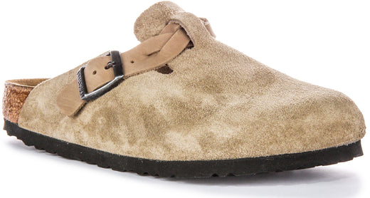 Zuecos Birkenstock Boston | Cuero de ante taupe - Correa trenzada para mujeres