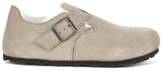 Birkenstock London Klompen | Taupe suède met schapenvachtvoering voor Dames
