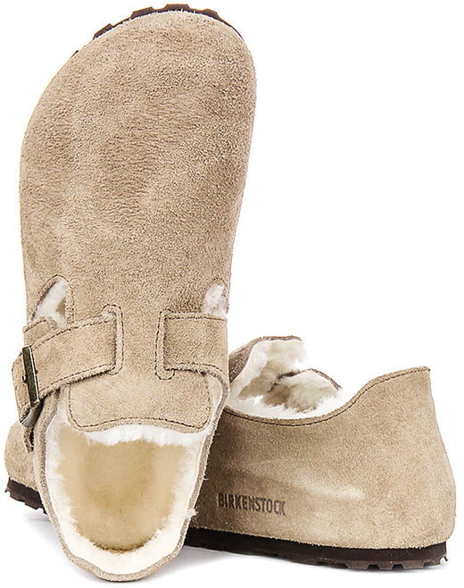 Zuecos Birkenstock London | Ante forrado de borrego topo para hombres y mujeres - Ajuste estrecho