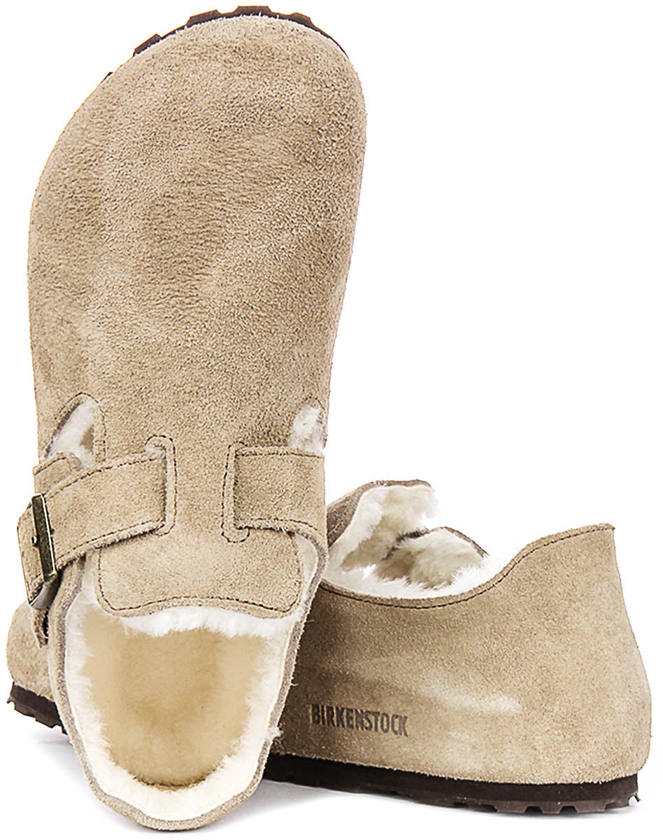 Zuecos Birkenstock London | Ante forrado de borrego topo para hombres y mujeres - Ajuste estrecho
