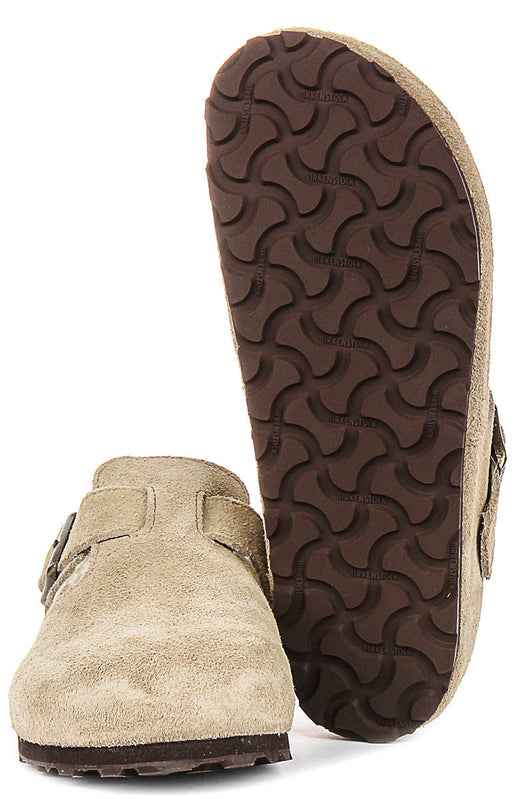 Zuecos Birkenstock London | Ante forrado de borrego topo para hombres y mujeres - Ajuste estrecho