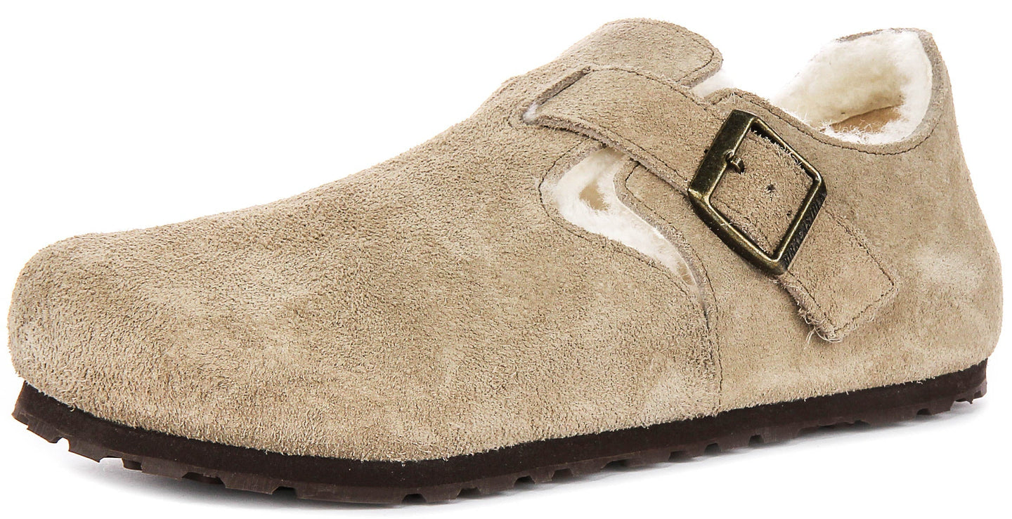 Zuecos Birkenstock London | Ante forrado de borrego topo para hombres y mujeres - Ajuste estrecho