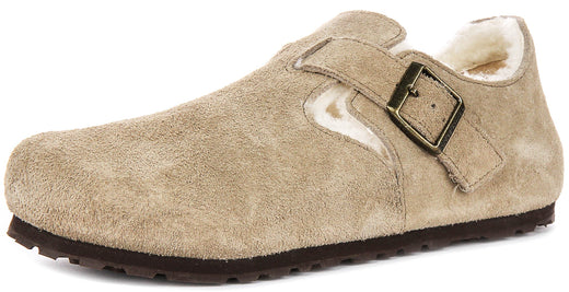 Zuecos Birkenstock London | Ante forrado de borrego topo para hombres y mujeres - Ajuste estrecho