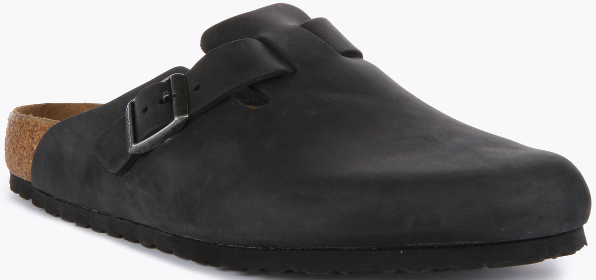 Zuecos Birkenstock Boston | Cuero genuino negro para hombre y mujer