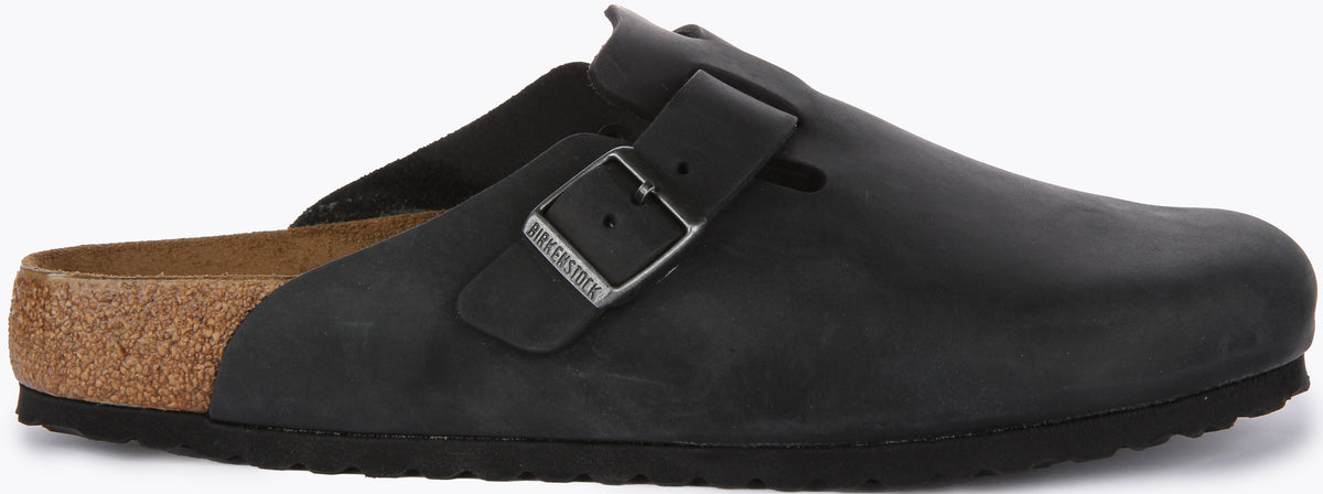Zuecos Birkenstock Boston | Cuero genuino negro para hombre y mujer