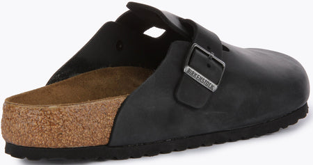 Zuecos Birkenstock Boston | Cuero genuino negro para hombre y mujer