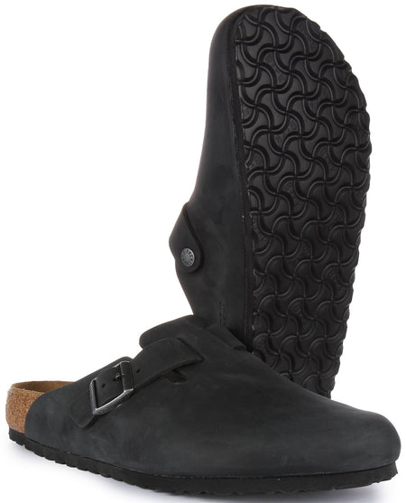 Zuecos Birkenstock Boston | Cuero genuino negro para hombre y mujer