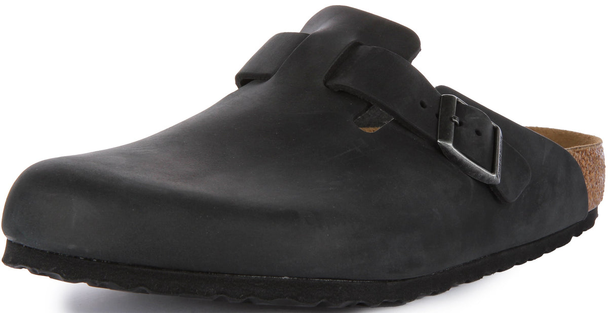 Zuecos Birkenstock Boston | Cuero genuino negro para hombre y mujer
