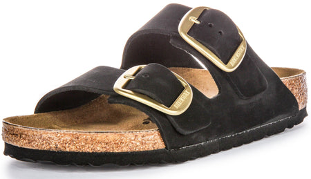 Sandalias Birkenstock Arizona | Cuero de gamuza negro - Hebilla grande para mujer