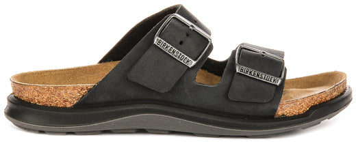 Sandalias Birkenstock Arizona | Cuero de gamuza negro - suela Crosstown para mujeres - ajuste regular