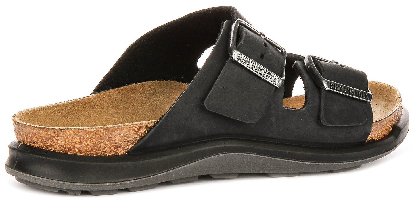 Sandalias Birkenstock Arizona | Cuero de gamuza negro - suela Crosstown para mujeres - ajuste regular