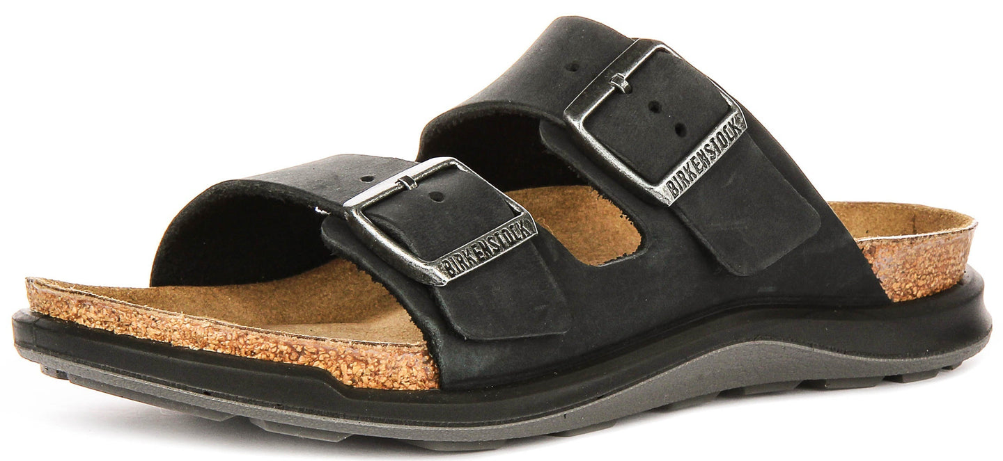 Sandalias Birkenstock Arizona | Cuero de gamuza negro - suela Crosstown para mujeres - ajuste regular