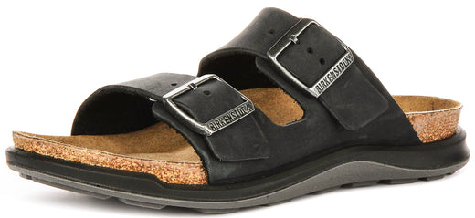 Sandalias Birkenstock Arizona | Cuero de gamuza negro - suela Crosstown para mujeres - ajuste regular
