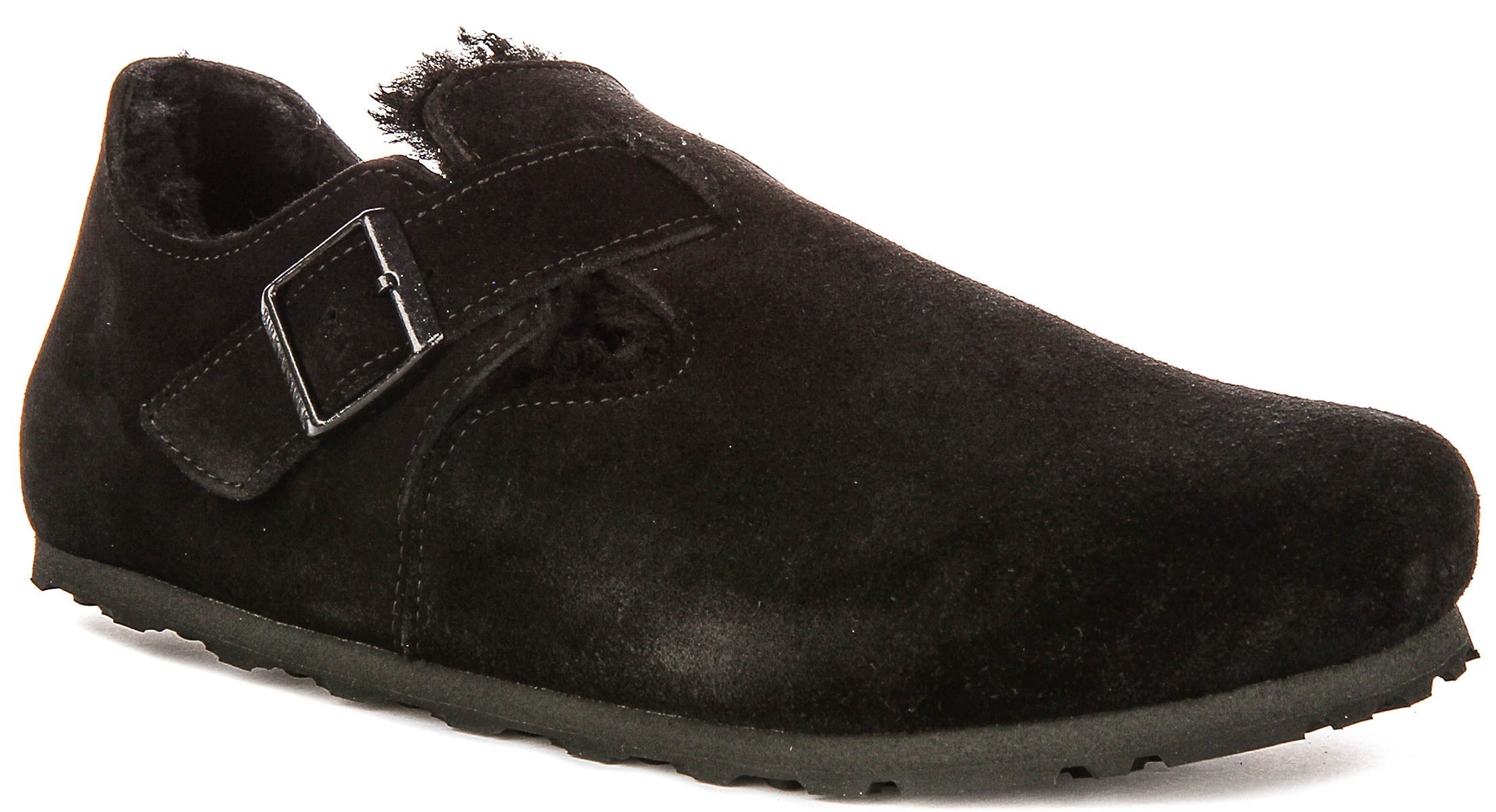 Birkenstock London Klompen | Zwart suède met schapenvachtvoering voor Vrouwen - Normale Pasvorm