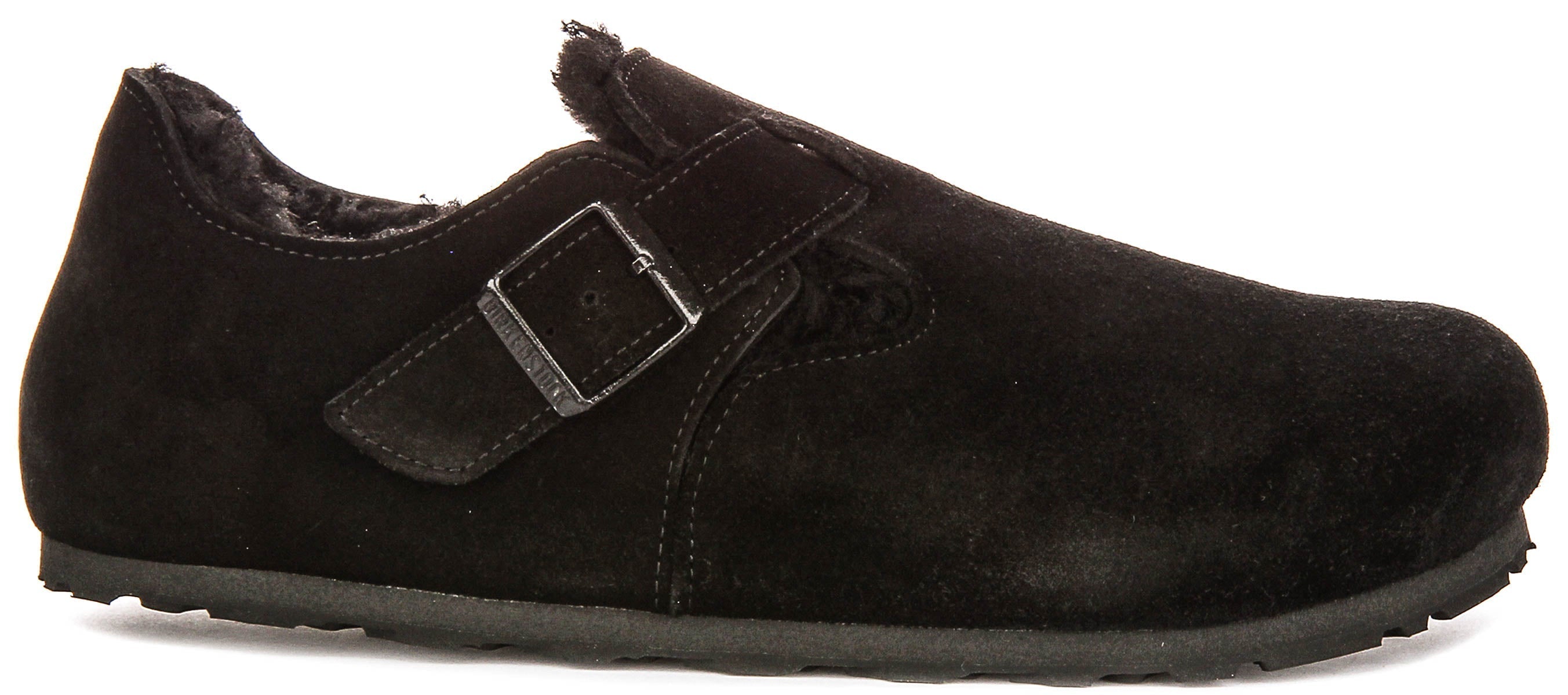 Birkenstock London Klompen | Zwart suède met schapenvachtvoering voor Vrouwen - Normale Pasvorm