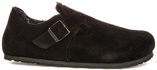 Zuecos Birkenstock London | Ante forrado de borrego negro para mujeres - Ajuste regular