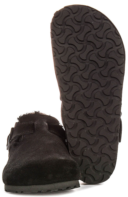 Zuecos Birkenstock London | Ante forrado de borrego negro para mujeres - Ajuste regular