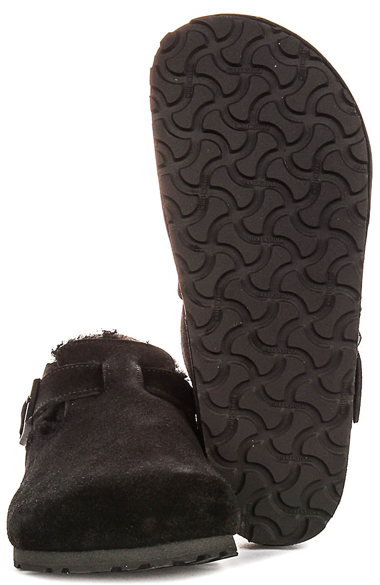 Zuecos Birkenstock London | Ante forrado de borrego negro para mujeres - Ajuste regular